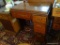 (LR) SEWING TABLE WITH SEWING MACHINE; LIFT TOP SEWING TABLE TO REVEAL AN ANTIQUE BLACK SINGER
