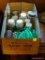 (LR) BOX OF NEEDLEPOINT BEADS; BOX OF JARS FILLED WITH MULTICOLORED BEADS AND MORE.