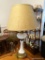 (DR) WHITE CERAMIC TABLE LAMP; CERAMIC LAMP WITH A PUMPKIN SHAPED TOP AND SHELL DETAILING SITTING ON