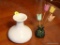 (DR) LOT OF VASES; 2 PIECE LOT OF VASES TO INCLUDE 1 LARGER WHITE VASE AND A GREEN GLASS VASE WITH 4