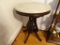 (DR) MAHOGANY OVAL SIDE TABLE WITH MARBLE TOP; MAHOGANY SIDE TABLE WITH A WHITE MARBLE TOP THAT HAS