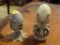 (DR) MARBLE EGGS AND STANDS; 2 PIECE LOT OF MEDIUM SIZED GREY AND CREAM COLORED MARBLE EGGS. OTH SIT