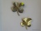(FOY) BRASS 4 LEAF CLOVER; SET OF 2 GOLD PLATE 4 LEAF CLOVERS WITH AND IRISH BLESSING ON THE BACK.