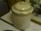 (DNRM) STONEWARE CROCK; MEDIUM SIZED CREAM COLORED GLAZED CROCK WITH LID. DOES HAVE CHIPPING AND