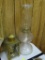 (DNRM)OIL LAMP AND LANTERN; 2 PIECE LOT TO INCLUDE A GOLD TONE CANDLE LANTERN, AND A GLASS OIL LAMP.