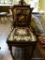 (DNRM) MAHOGANY NEEDLEPOINT CHAIR; MAHOGANY FLORAL NEEDLEPOINT CHAIR WITH A FAN AND SCROLL DETAILED