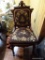 (DNRM) MAHOGANY NEEDLEPOINT CHAIR; MAHOGANY FLORAL NEEDLEPOINT CHAIR WITH A FAN AND SCROLL DETAILED