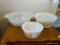 (FOYER) LOT OF VINTAGE WHITE PYREX DISHES; 3 PIECE LOT OF VINTAGE WHITE PYREX DISHES TO INCLUDE 1
