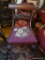 (LR) EMPIRE STYLE NEEDLE POINT CHAIR; NEEDLE POINT CHAIR WITH AN EMPIRE STYLE BACK WITH RIBBON AND