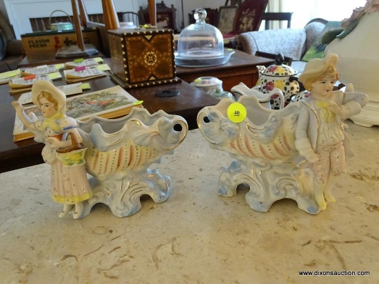 (LR) LOT OF FIGURAL VASES; PAIR OF OCCUPIED JAPAN FIGURAL VASES. INCLUDES AN OLD ENGLISH BOY AND AN