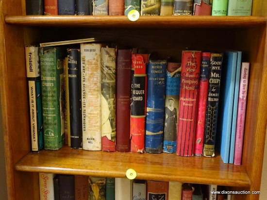(FOYER) SHELF OF VINTAGE BOOKS; 17 PIECE LOT OF VINTAGE BOOKS TO INCLUDE TITLES SUCH AS THE VIEW