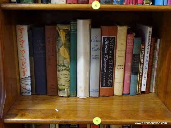 (FOYER) SHELF OF VINTAGE BOOKS; 18 PIECE LOT OF VINTAGE BOOKS TO INCLUDE TITLES SUCH AS NOT AS A