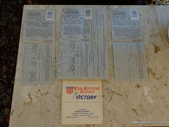 SET OF WAR FUEL RATION CARDS; COMPLETE SET OF 3 WAR FUEL RATION CONSUMER COUPON CARDS ALL ISSUED TO