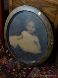 (LR) ANTIQUE FRAMED BABY PHOTO; OVAL FRAMED BABY PICTURE FROM 1919 IN A WOODEN FRAME WITH BACK