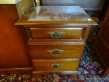 (LR) CHERRY CHEST OF DRAWERS; CHERRY STAINED CHEST OF DRAWERS WITH A ROUNDED TOP AND 3 DOVETAIL