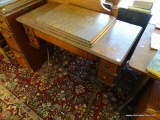 (LR) SINGER SEWING TABLE; ANTIQUE SINGER SEWING TABLE WITH A FLIP DOWN TOP DRAWER WITH 3