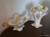 (LR) LOT OF MATCHING VASES; 2 PIECE LOT OF MATCHING VASES WITH FLOWERS PAINTED ON THE FRONT AND GOLD