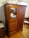 (DR) OAK CHEST OF DRAWERS; OAK CHEST OF DRAWERS SITTING ON CASTERS WITH FAKE CABRIOLE FEET IN FRONT