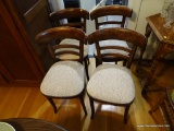 (DR) LOT OF LADDER BACK CHAIRS; 4 PIECE LOT OF MATCHING LADDERBACK CHAIRS WITH WOVEN WOOL CUSHIONS.