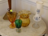 (DR) LOT OF VINTAGE GLASSWARE; 4 PIECE LOT OF VINTAGE VASES, WATER GOBLETS, AND WINE GLASSES TO