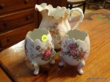 (DR) DECORATIVE EGG LOT; 3 PIECE LOT TO INCLUDE 2 HANDPAINTED JAGGED TOP EDGE FLORAL EGGS ON CURLING