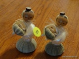 (DR) LOT OF SHELL FIGURINES; SET OF 2 SMALL FIGURINES MADE FROM SHELLS WITH DETAILED WOODEN HEADS.