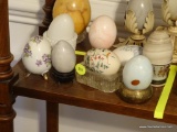 (DR) LOT OF DECORATIVE EGGS; 8 PIECE LOT OF DECORATIVE EGGS. INCLUDES 5 MARBLE IN ASSORTED COLORS,