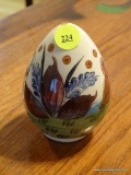 (DR) HAND PAINTED DECORATIVE EGG; LARGE WHITE DECORATIVE EGG WITH HAND PAINTED FLOWERS AND BIRD.