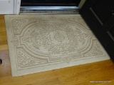 TWO-TONE AREA RUG; CREAM AND TAN MACHINE MADE AREA RUG WITH SCROLL AND LEAF DETAILING. MEASURES 3 FT