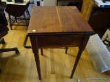 (OFC) TALL SIDE TABLE; MAHOGANY SIDE TABLE WITH 4 TAPERED LEGS. MEASURES 18 IN X 18 IN X 30 IN TALL.