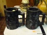 (DNRM) SET OF MUGS; SET OF 2 BEER MUGS CARVED OUT OF TREE LIMBS AND STAINED DARK BROWN. EACH