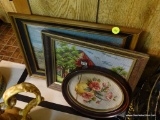 (DNRM) SET OF NEEDLEPOINT PICTURES; 3 PIECE LOT TO INCLUDE; A SMALL OVAL FLORAL NEEDLEPOINT IN A