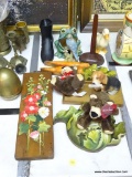 (DNRM) LOT OF ASSORTED ITEMS; LOT INCLUDES A CARVED PIECE OF WOOD WITH FLOWERS ON IT, A WOODEN