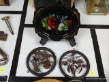 (DNRM) LOT OF ASSORTED FLORAL ITEMS; LOT INCLULDES A SMALL FLORAL TRAY, AND 2 ROUND METAL FLORAL