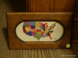 (DEN) FRAMED MAP OF THE U.S.A. NEEDLE POINT; NEEDLE POINT OF THE MAP OF THE UNITED STATES IN A