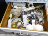 (KIT) DRAWER LOT; LOT INCLUDES PAINTBRUSHES, A HAMMER, WESTINGHOUSE HAND MIXER, A PLANTE HANGER KIT,