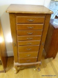 (FOYER) JEWELRY CHEST; LARGE JEWELRY CHEST WITH 8 DRAWERS WITH VARYING JEWELRY STORAGE COMPARTMENTS