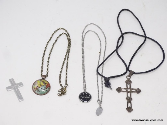 LOT OF ASSORTED RELIGIOUS JEWELRY; 4 PIECE LOT OF RELIGIOUS THEMED JEWELRY TO INCLUDE 3 NECKLACES