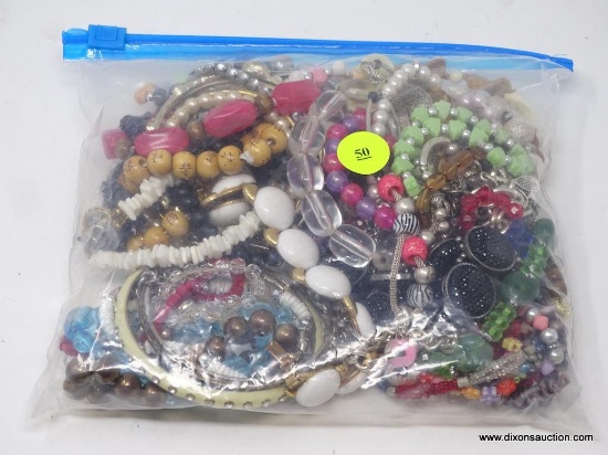 LOT OF ASSORTED COSTUME JEWELRY; MEDIUM BAG OF UNRESEARCHED COSTUME JEWELRY TO INCLUDE BRACELETS AND