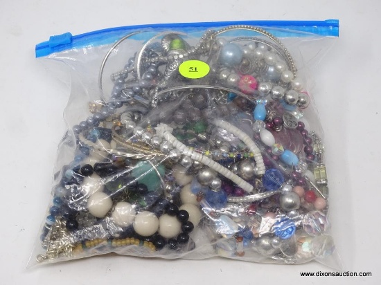 LOT OF ASSORTED COSTUME JEWELRY; MEDIUM BAG OF UNRESEARCHED COSTUME JEWELRY TO INCLUDE BRACELETS AND