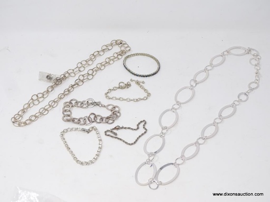 LOT OF ASSORTED METAL COSTUME JEWELRY; EXTRA SMALL BAG OF QUALITY METAL BRACELETS AND NECKLACES.