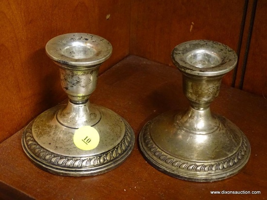 (SHOW2) PAIR OF STERLING SILVER CANDLESTICKS; PAIR OF COLUMBIA STERLING SILVER WEIGHTED CANDLESTICK