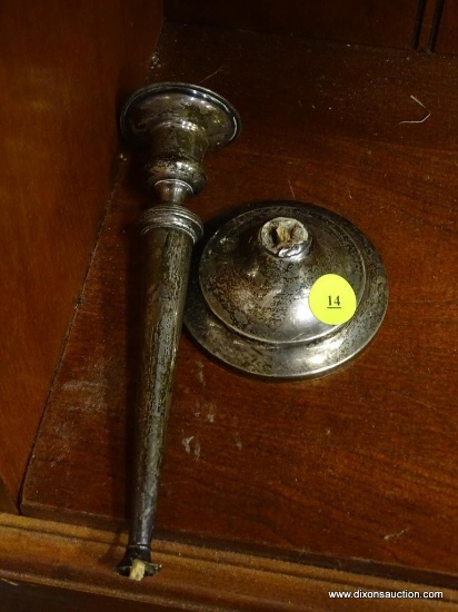 (SHOW2) STERLING SILVER CANDLESTICK; TALL STERLING SILVER CANDLESTICK HOLDER. BROKEN OFF AT THE