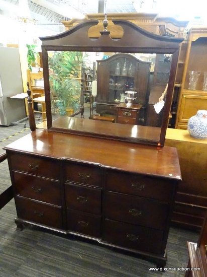 (R2) MAHOGANY CHEST OF DRAWERS WITH ATTACHED VANITY; 2 PIECE WOODEN CHEST OF DRAWERS WITH ATTACHED