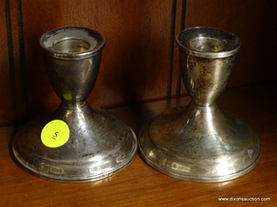 (SHOW2) PAIR OF STERLING SILVER CANDLESTICKS; PAIR OF DUCHIN CREATION STERLING SILVER WEIGHTED