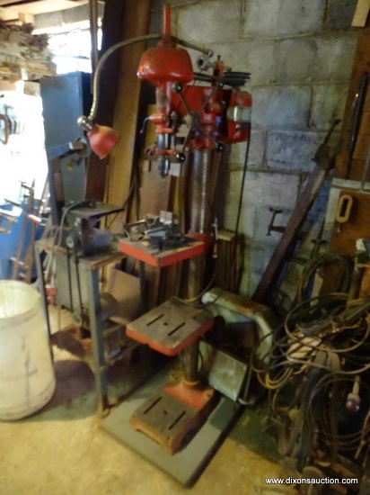 WALKER TURNER RED DRILL PRESS; DRILL PRESS WITH MANEUVERABLE ATTACHED LAMP. ALSO INCLUDE CRAFTSMAN