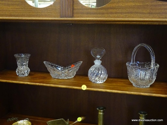 (R1) LOT OF CUT CRYSTAL GLASS; 4 PIECE LOT OF CUT CRYSTAL GLASS WITH FLORAL AND SPIRAL DESIGNS