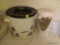 (KIT) RIVAL CROCK-POT; WHITE CROCK-POT WITH PURPLE FLOWERS AND GREEN INSERT. MODEL NO.3150. COMES