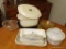 (KIT) ASSORTED BAKEWARE; LOT INCLUDES A WCL LIDDED CASSEROLE DISH, A WARING STEAM CHEF, GLASS PYREX