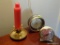 (UPMR) LOT OF ASSORTED ITEMS; LOT INCLUDES A BRASS CANDLESTICK HOLDER, A WESTCLOX ALARM CLOCK, AND A